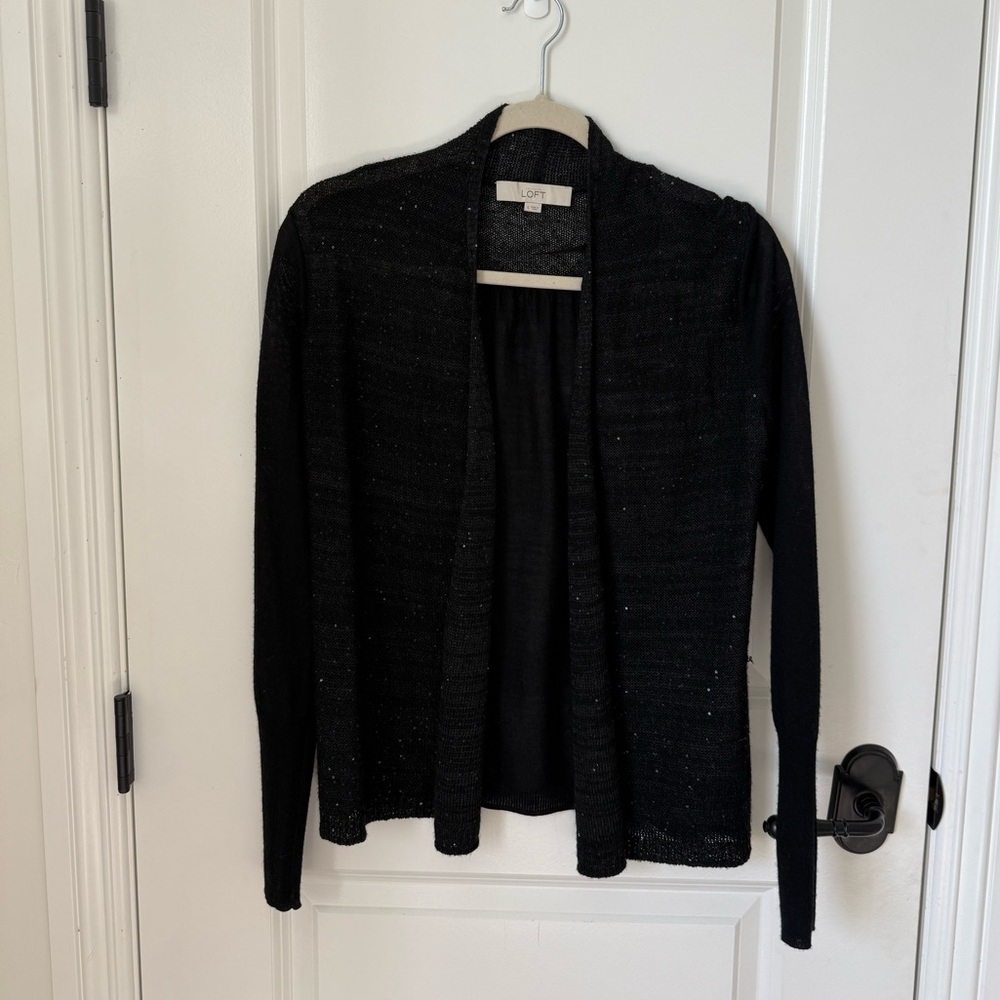 LOFT Sequin Black Women's Sparkle Open Cardigan